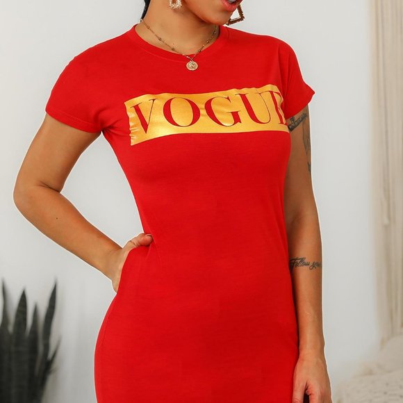Red Vogue Graphic Design T-Shirt Mini Dress - Picture 3 of 5
